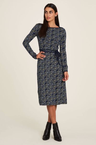 Tailliertes Jersey-Kleid wadenlang schönes Muster