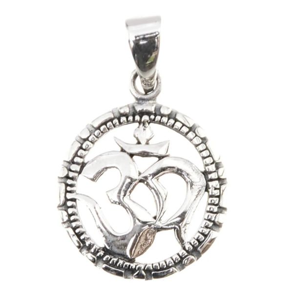 Small silver pendant Om with decorative edge