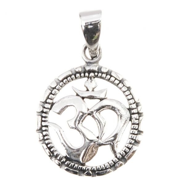 Small silver pendant Om with decorative edge