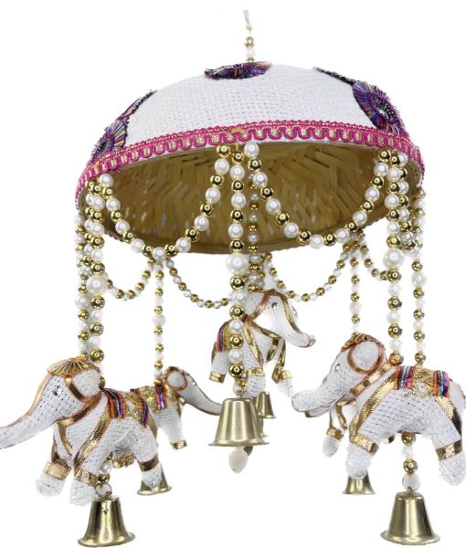 Indian Elephant Umbrella Mobile Decoration 24cm White