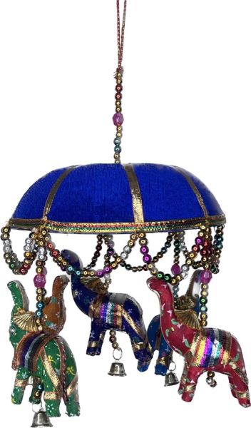 Indisches Elefanten Schirm Mobile Dekoration 16cm Blau