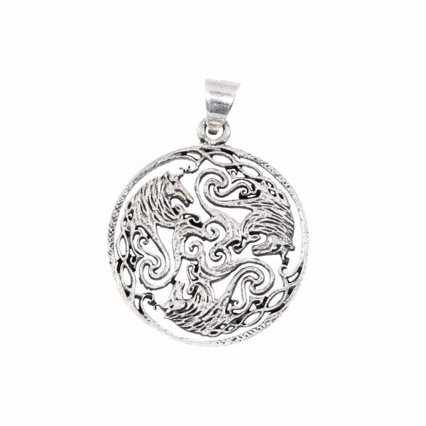 Celtic horse silver pendant Triskele Triquetta