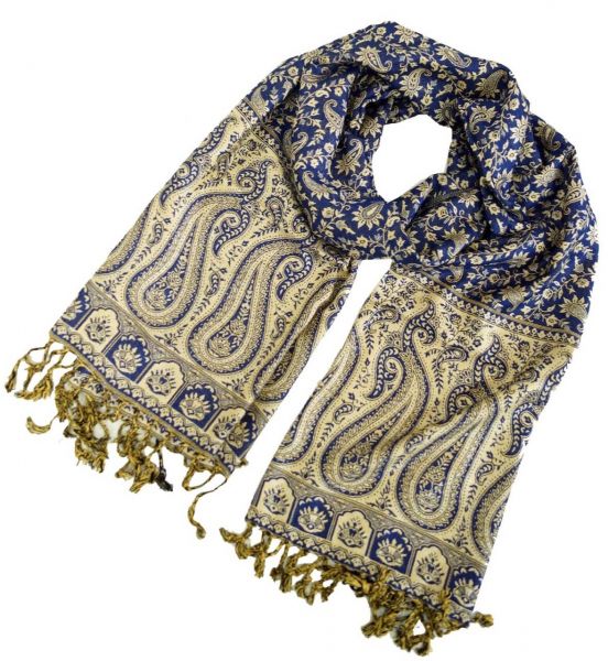 Dünner Akashi Schal mit Paisley Muster Blau