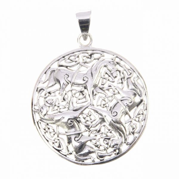 Celtic horse silver pendant Triskele Triquetta