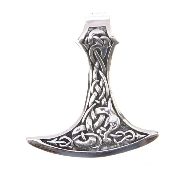 Viking bearded battle ax Nidhöggr silver pendant