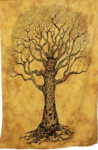  Deko Wandtuch mit Baum Batiktuch Baumwolle Beige