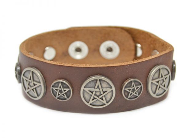 Pentagram Leder Armband Modeschmuck Talisman Rostock Braun