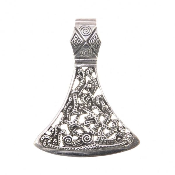 ornate viking dane ax silver chain pendant