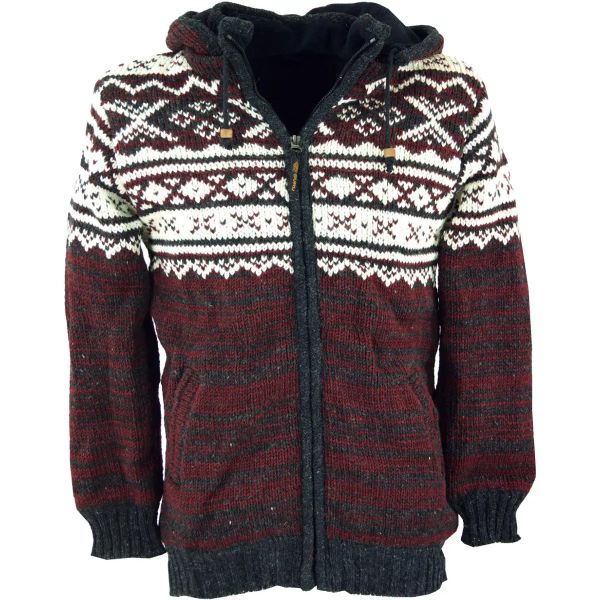 wolle strickjacke norwegermuster nepaljacke rot