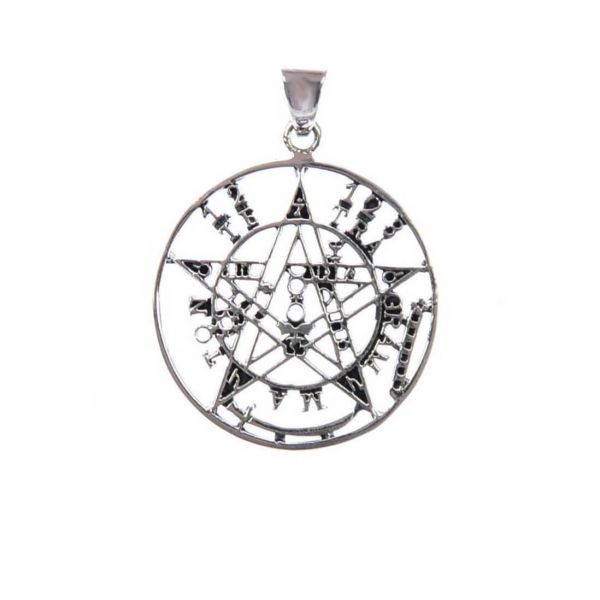 Devil trap pentagram silver pendant open