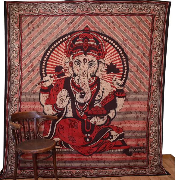 Ganesha Marblebatik Wandtuch handcoloriert