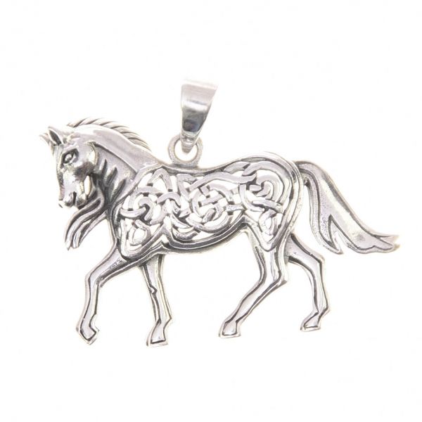 Celtic knot horse silver pendant
