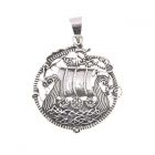 Viking dragon boat silver chain pendant