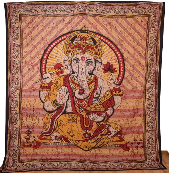 Ganesha Marblebatik Wandtuch handcoloriert