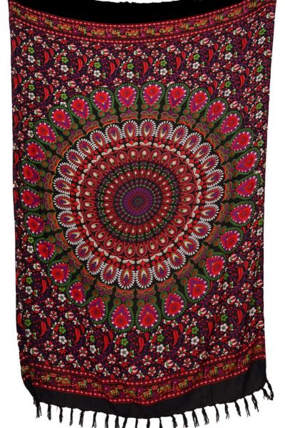 Mandala Sarong Schwarz Rot Blumenranken
