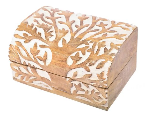 Handgearbeitete Lebensbaum Holztruhe Schmuckkästchen Dose Schatulle