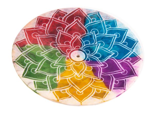 Kleiner Speckstein Räucherstäbchenhalter Regenbogenmandala