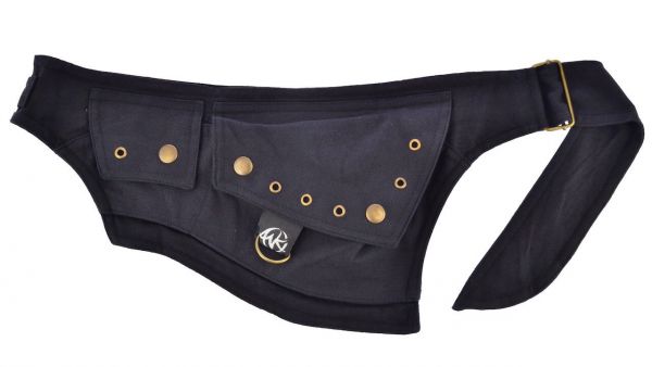 Anki Design schwarze Gürteltasche Messingbeschläge Goa Hüfttasche