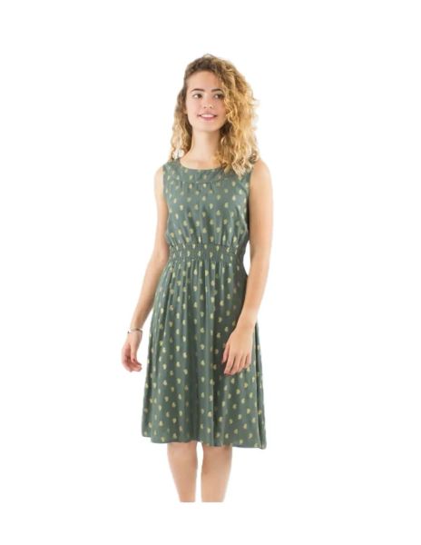 Coline Khakifarbiges Sommerkleid mit goldenem Print